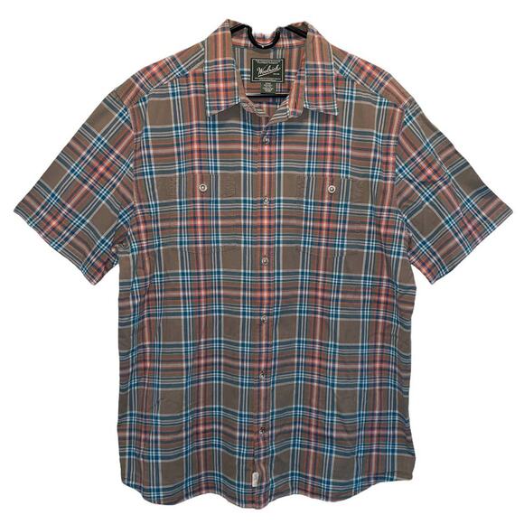 Woolrich Tan Plaid Short Sleeve Button Front Shirt XL - Picture 1 of 8